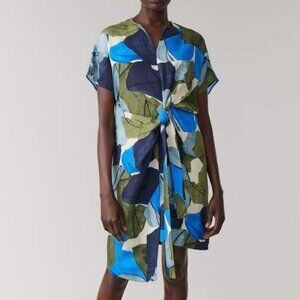 COS printed linen blend tie-front dress